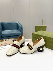Fortok Gucci GG Marmont Web Pearl Loafer Pumps White 7.5cm - 3