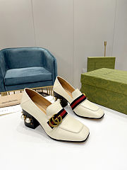 Fortok Gucci GG Marmont Web Pearl Loafer Pumps White 7.5cm - 4