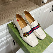 Fortok Gucci GG Marmont Web Pearl Loafer Pumps White 3.5cm - 6