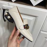 Fortok Gucci GG Marmont Web Pearl Loafer Pumps White 3.5cm - 5