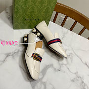 Fortok Gucci GG Marmont Web Pearl Loafer Pumps White 3.5cm - 3