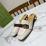 Fortok Gucci GG Marmont Web Pearl Mules Pumps White 3.5cm - 1