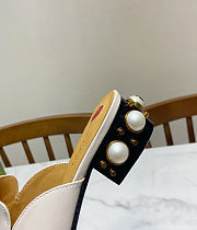 Fortok Gucci GG Marmont Web Pearl Mules Pumps White 3.5cm - 6