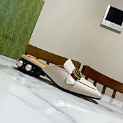 Fortok Gucci GG Marmont Web Pearl Mules Pumps White 3.5cm - 5