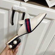 Fortok Gucci GG Marmont Web Pearl Mules Pumps White 3.5cm - 3