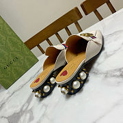 Fortok Gucci GG Marmont Web Pearl Mules Pumps White 3.5cm - 2