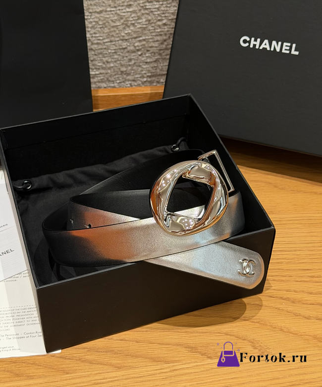 Fortok Chanel Metallic Leather Belt Silver - 1