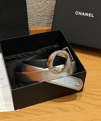 Fortok Chanel Metallic Leather Belt Silver