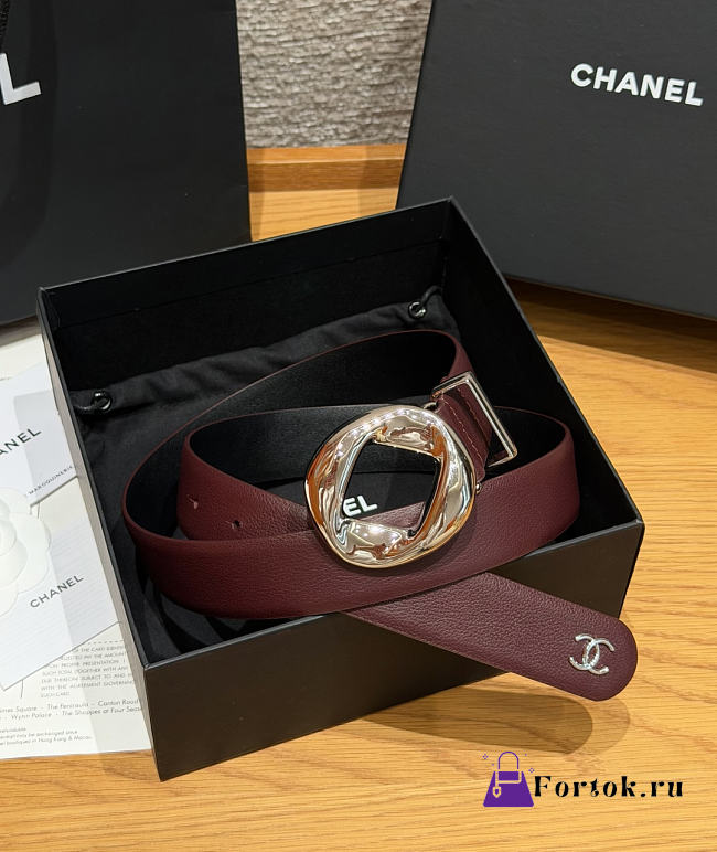 Fortok Chanel Leather Belt Burgundy  - 1