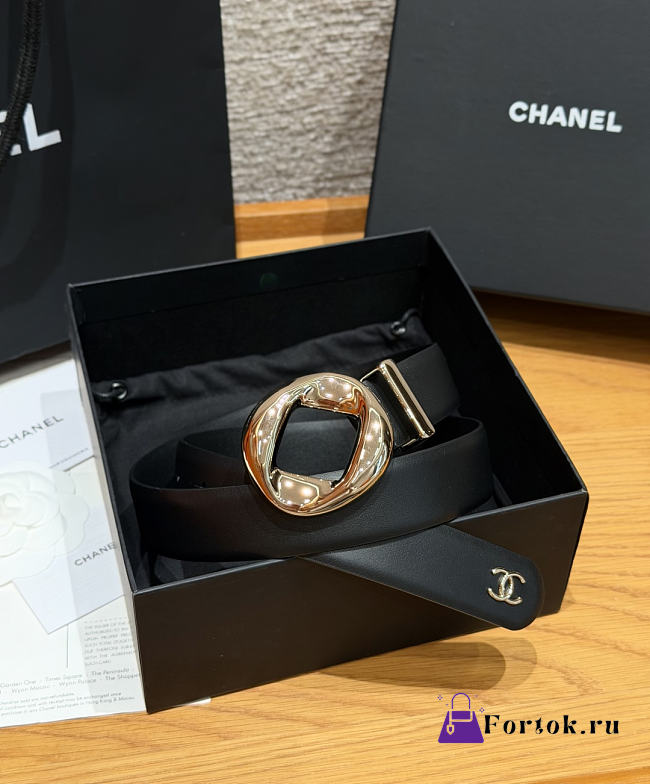 Fortok Chanel Leather Belt Black/Light Gold - 1