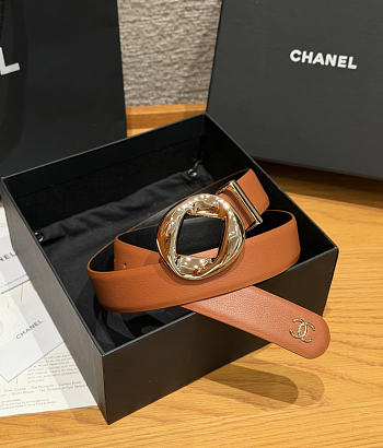 Fortok Chanel Leather Belt Cognac Brown/Light Gold