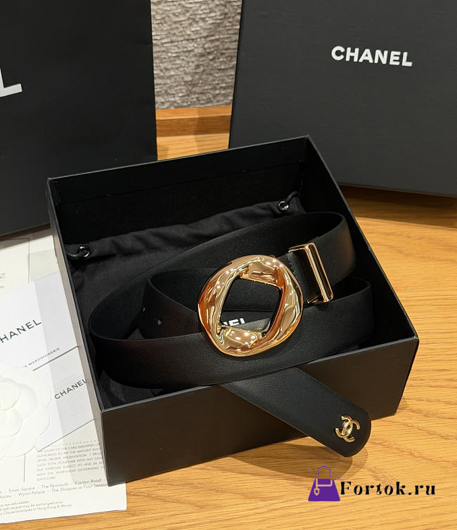 Fortok Chanel Leather Belt Black/Gold - 1