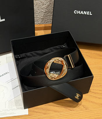 Fortok Chanel Leather Belt Black/Gold