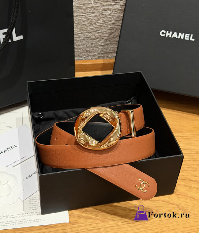 Fortok Chanel Leather Belt Cognac Brown/Gold - 1
