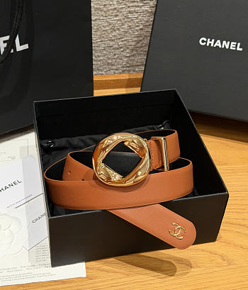 Fortok Chanel Leather Belt Cognac Brown/Gold