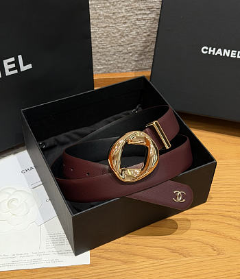 Fortok Chanel Leather Belt Burgundy/Gold