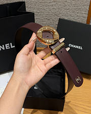 Fortok Chanel Leather Belt Burgundy/Gold - 2