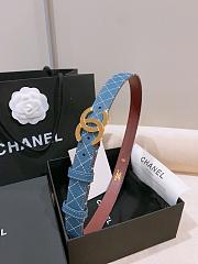 Fortok Chanel Quilted Calfskin & Gold-Tone Metal Leather Belt Blue - 2