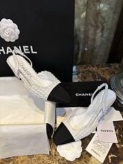 Fortok Chanel Tweed Slingback Shoes White - 1