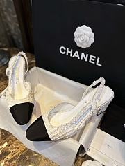 Fortok Chanel Tweed Slingback Shoes White - 3