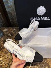 Fortok Chanel Tweed Slingback Shoes White - 5