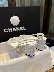 Fortok Chanel Tweed Slingback Shoes White - 6