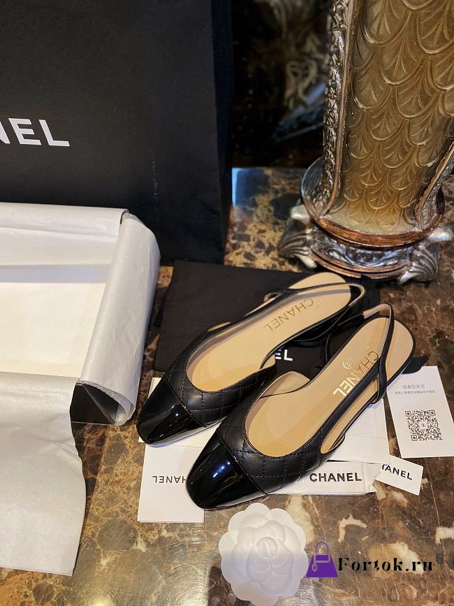 Fortok Chanel Quilted Slingback Flats Black - 1