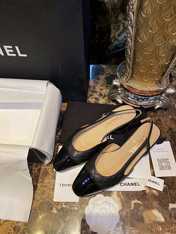 Fortok Chanel Quilted Slingback Flats Black
