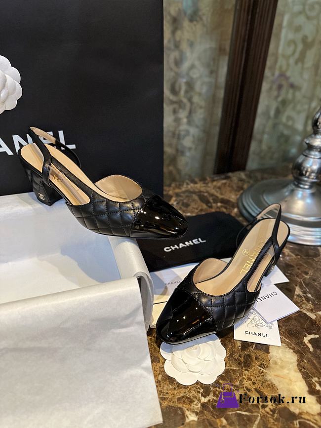 Fortok Chanel Quilted Slingback Heels Black - 1