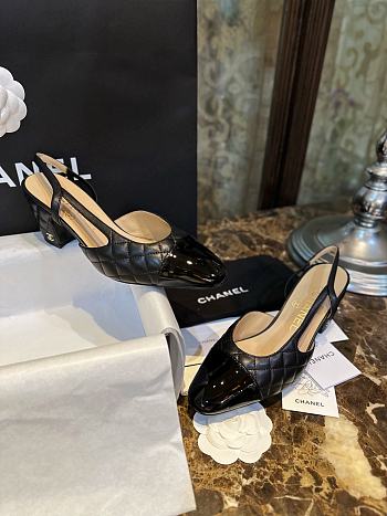 Fortok Chanel Quilted Slingback Heels Black