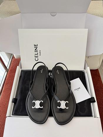 Fortok Celine Bay Triomphe Thong Sandals Black Calfskin