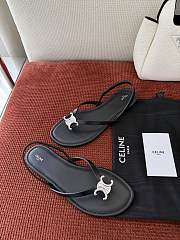 Fortok Celine Bay Triomphe Thong Sandals Black Calfskin - 6