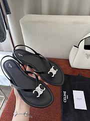Fortok Celine Bay Triomphe Thong Sandals Black Calfskin - 3