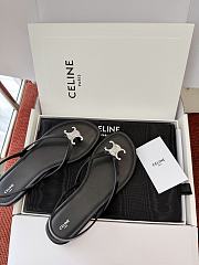 Fortok Celine Bay Triomphe Thong Sandals Black Calfskin - 2