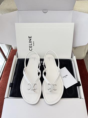 Fortok Celine Bay Triomphe Thong Sandals White Calfskin