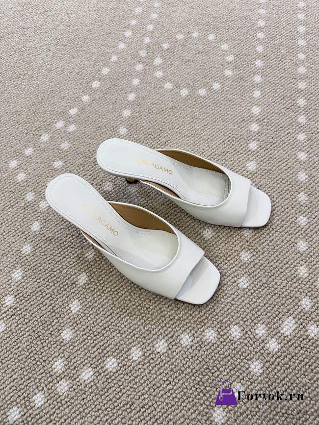 Fortok Salvatore Ferragamo Square-toe Slip-on Mules Kitten Heels White 5.5cm - 1