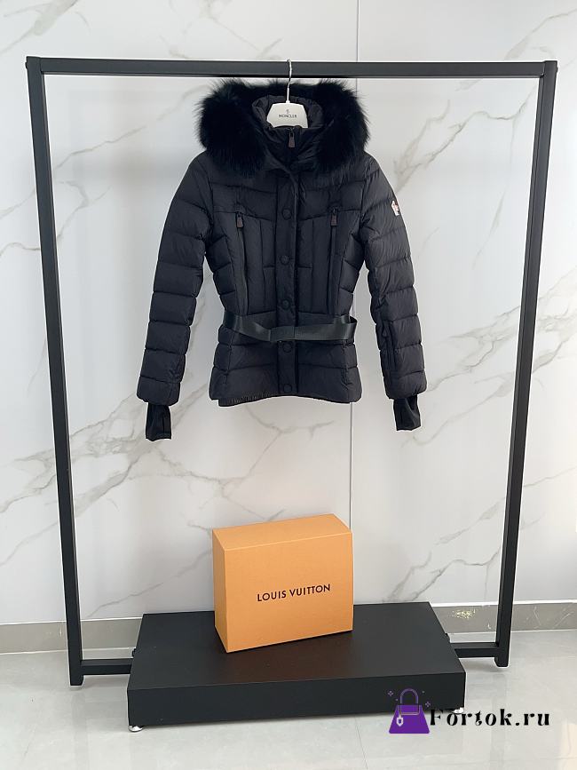 Fortok Moncler Grenoble Beverley Short Down Puffer Ski Jacket Fur-trimmed Hood Black - 1