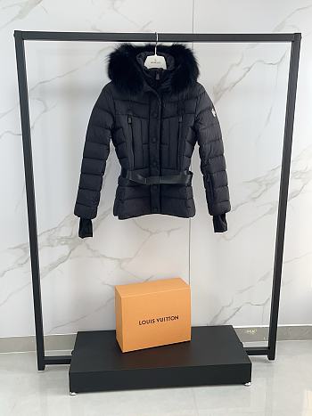 Fortok Moncler Grenoble Beverley Short Down Puffer Ski Jacket Fur-trimmed Hood Black