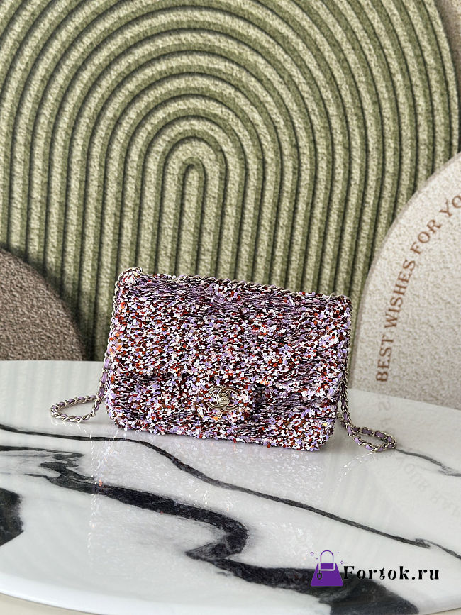 Fortok Chanel Flap Bag Purple Tone Sequined 20-12-6cm - 1