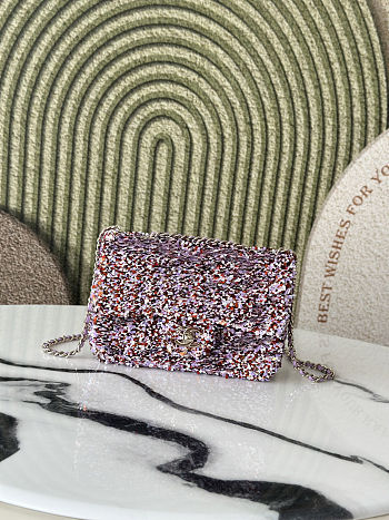 Fortok Chanel Flap Bag Purple Tone Sequined 20-12-6cm