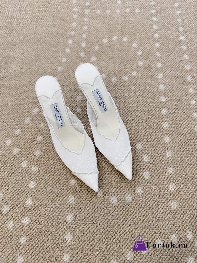 Fortok Jimmy Choo White Lace-trimmed Pointed-toe Mules 10cm - 1