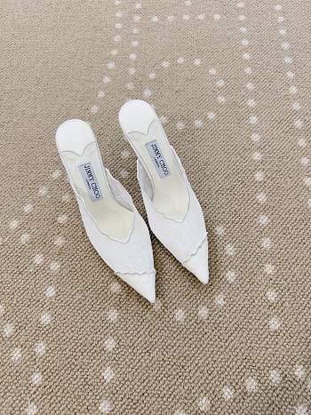 Fortok Jimmy Choo White Lace-trimmed Pointed-toe Mules 10cm