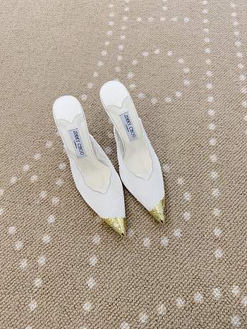 Fortok Jimmy Choo White Lace-trimmed Gold Pointed-toe Mules 10cm