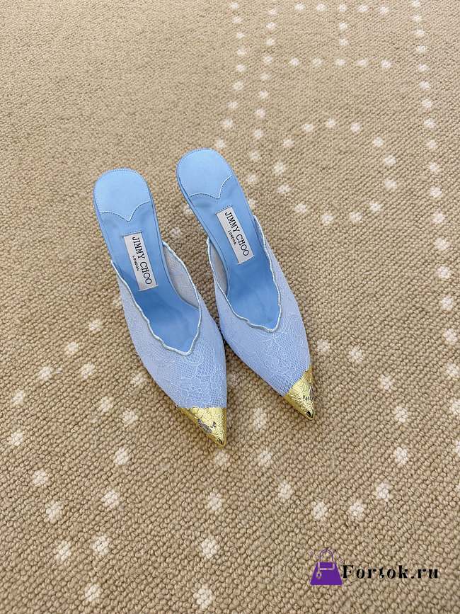 Fortok Jimmy Choo Blue Lace-trimmed Pointed-toe Mules 10cm - 1