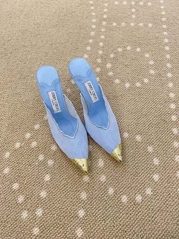 Fortok Jimmy Choo Blue Lace-trimmed Pointed-toe Mules 10cm