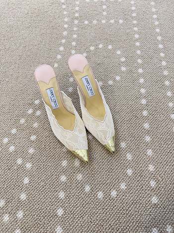 Fortok Jimmy Choo White/Pink Lace-trimmed Pointed-toe Mules 10cm