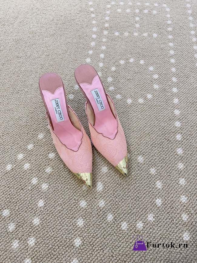 Fortok Jimmy Choo Pink Lace-trimmed Pointed-toe Mules 10cm - 1