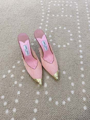 Fortok Jimmy Choo Pink Lace-trimmed Pointed-toe Mules 10cm