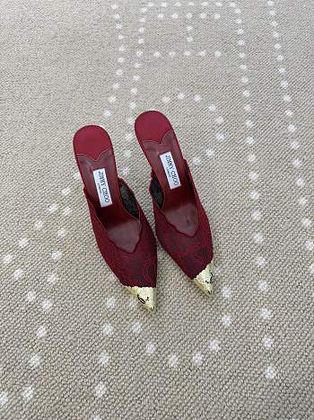 Fortok Jimmy Choo Burgundy Lace-trimmed Pointed-toe Mules 10cm