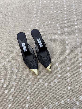 Fortok Jimmy Choo Black Lace-trimmed Pointed-toe Mules 10cm